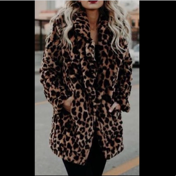 Faux fur leopard cheetah overcoat jacket coat - Picture 1 of 7